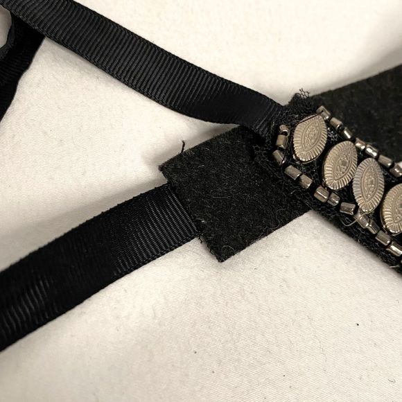 Egyptian Revival Style Beaded Collar Marquise Discs Cylinders Silver Tone Black - Picture 8 of 14